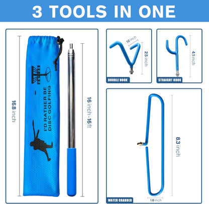 Disc Golf Retriever Pole,Disc Retriever Telescoping Pole with Hook,Expands to 10/16 Feet,Disc Golf Stick Disc Golf Grabber,Disc Golf Gripper Pole,Disc Golf Equipment Disc Golf Accessories
