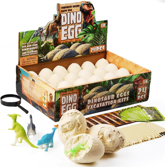 Dinosaur Eggs Toys Dig Kit, 24 Dino Eggs, Dinosaur Toy for Kids, Science STEM Dinosaur Eggs for Birthday and Easter Gift, Easter Basket Stuffers, for Boys Girls Age 3+