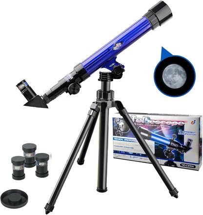 Telescope for Kids 8-12 - Beginner Astronomy Spyglass Telescopic Wish Compass,20x 30x 40x Magnification, Portable for Travel, Gift&Toy for Girls Boys（Blue）