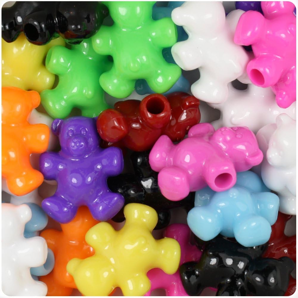 BeadTin Opaque Multi 25mm Teddy Bear Pony Beads (24pcs)