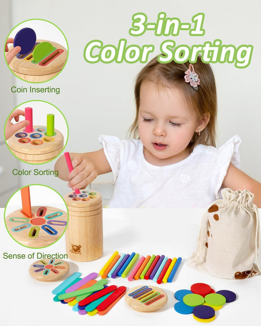 Wooden Learning Color Sorting Toys for Toddlers Sensory Sorting Coin Box Toys for Toddlers 1-3 Fine Motor Skills and Matching Games for Toddler Learning Toys