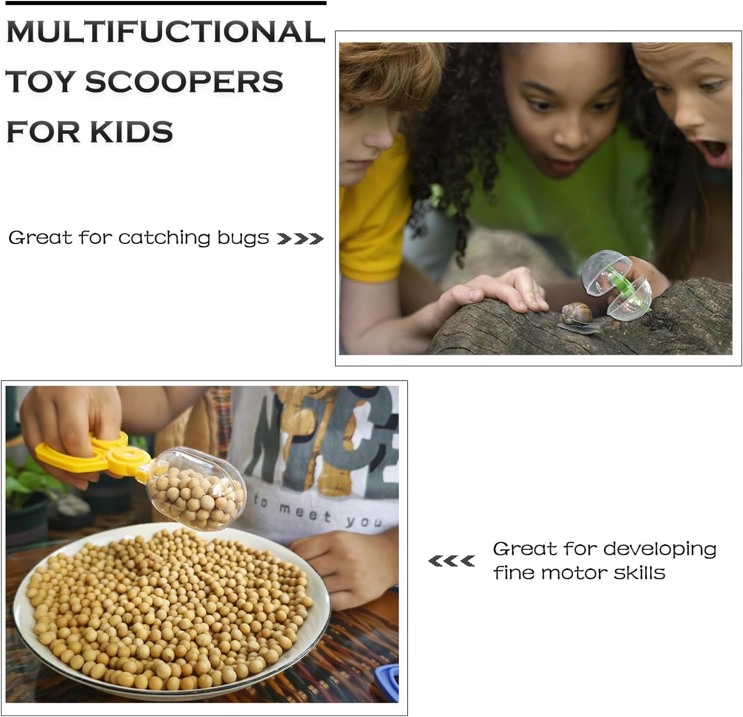 Bug Catcher Scoopers for Kids, 4PCS Handy Scoopers for Bug Catching, Fine Motor Skills Toys for Children Ages 3+