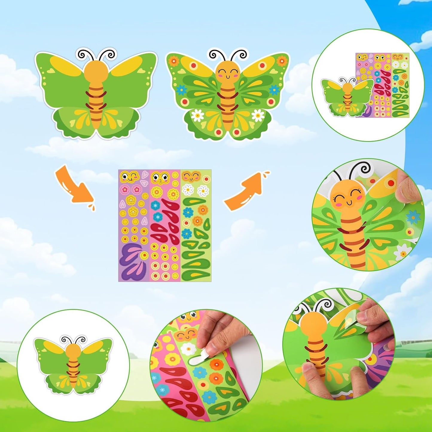 Hedeey 36 Packs Spring Butterflies Craft Kits for Kids,Make Your Own Butterfly Paper Craft Set, Spring DIY Art Craft Kits for School Home Game Activities (Butterfly 36)