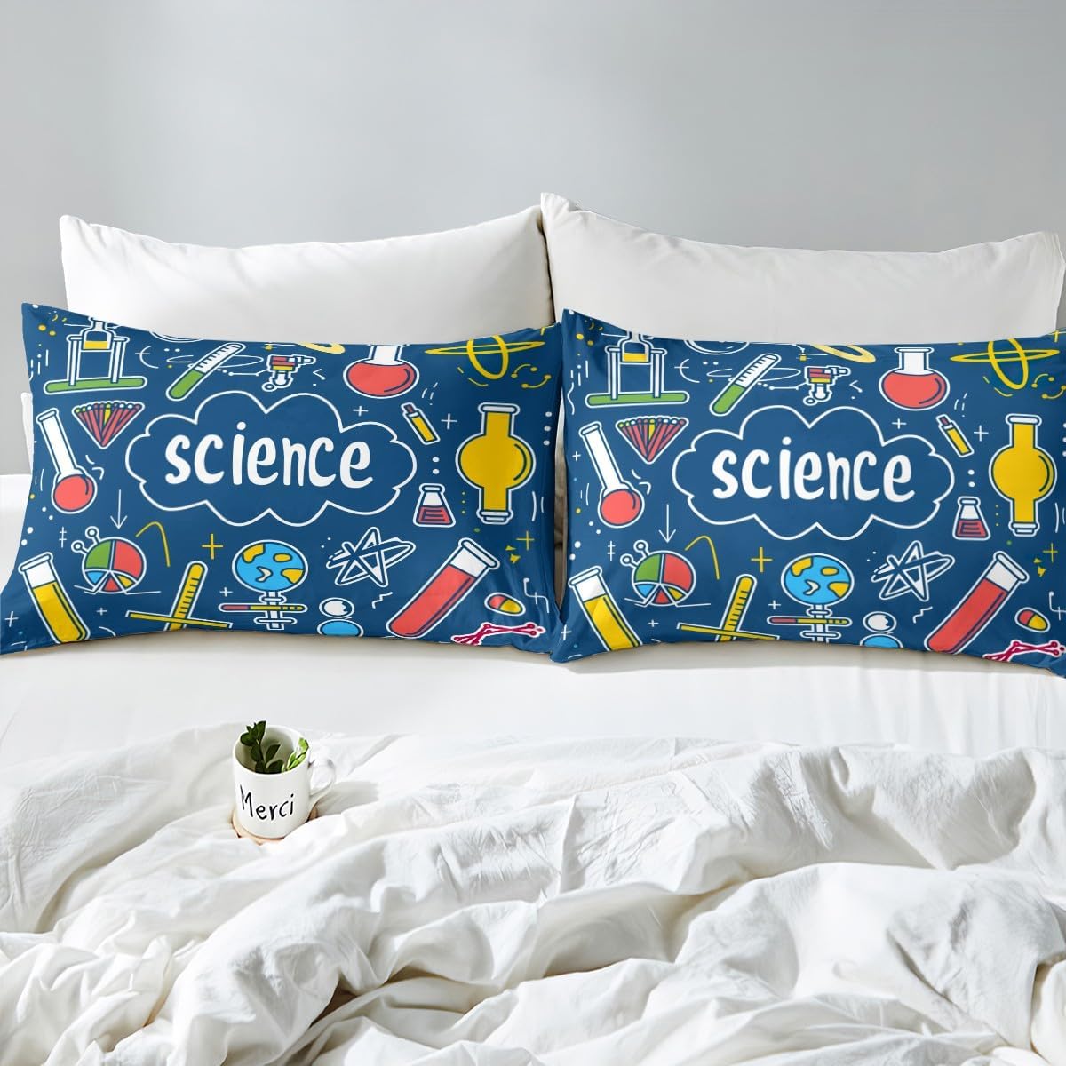 Erosebridal Science Theme Bedding Set Queen Size for Boys Girls Chemistry Periodic Table Print Duvet Cover Chemical Subject Theme Comforter Cover Teens Kids Math Science Atyle Bedspread Cover 3 Pcs