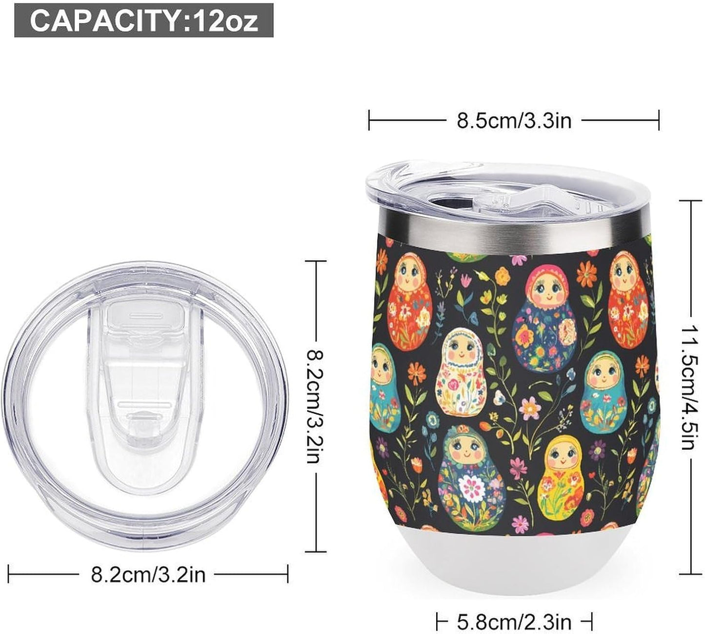 Russian Nesting Dolls Flowers Insulated Cups & Mugs 12 Oz Double-Wall Coffee Cup with Lids Drinks Tumbler for Women Men
