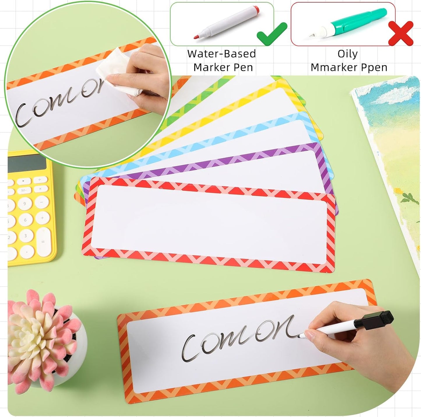 Janlaugh 12 Pcs Large Magnetic Dry Erase Labels for Classroom, 12 x 4 Inch Rectangle Magnetic Name Plates Label Flexible Magnet Stickers for Whiteboards Refrigerator(Rainbow Color,Style 1)