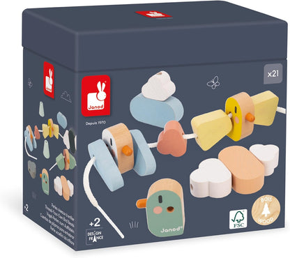 Janod - Stringable Farm-Themed Wooden Beads Set 11 Pieces - Designing Custom Jewelry - Imagination Development - Boosts Creativity and Motor Skills - Encourages Imaginative Play