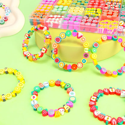 Gionlion 1200 Pcs Polymer Clay Beads Bracelet Making Kit, 25 Style Animal Fruit Flower Butterfly Bunny Pony Letter Beads Charms for Jewelry Making, DIY Art and Crafts Toys Gifts