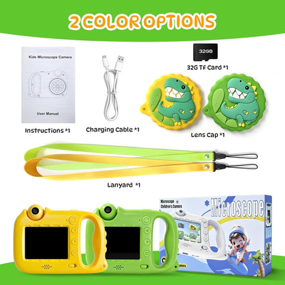 2 in 1 Kids Microscope & Camera, 1080p Hd Autofocus Digital Microscope, 48mp 1000x Magnification Handheld, Stem Educational Toy with 32gb Sd Card, Birthday for 3-12 Boys Girls (Yellow)