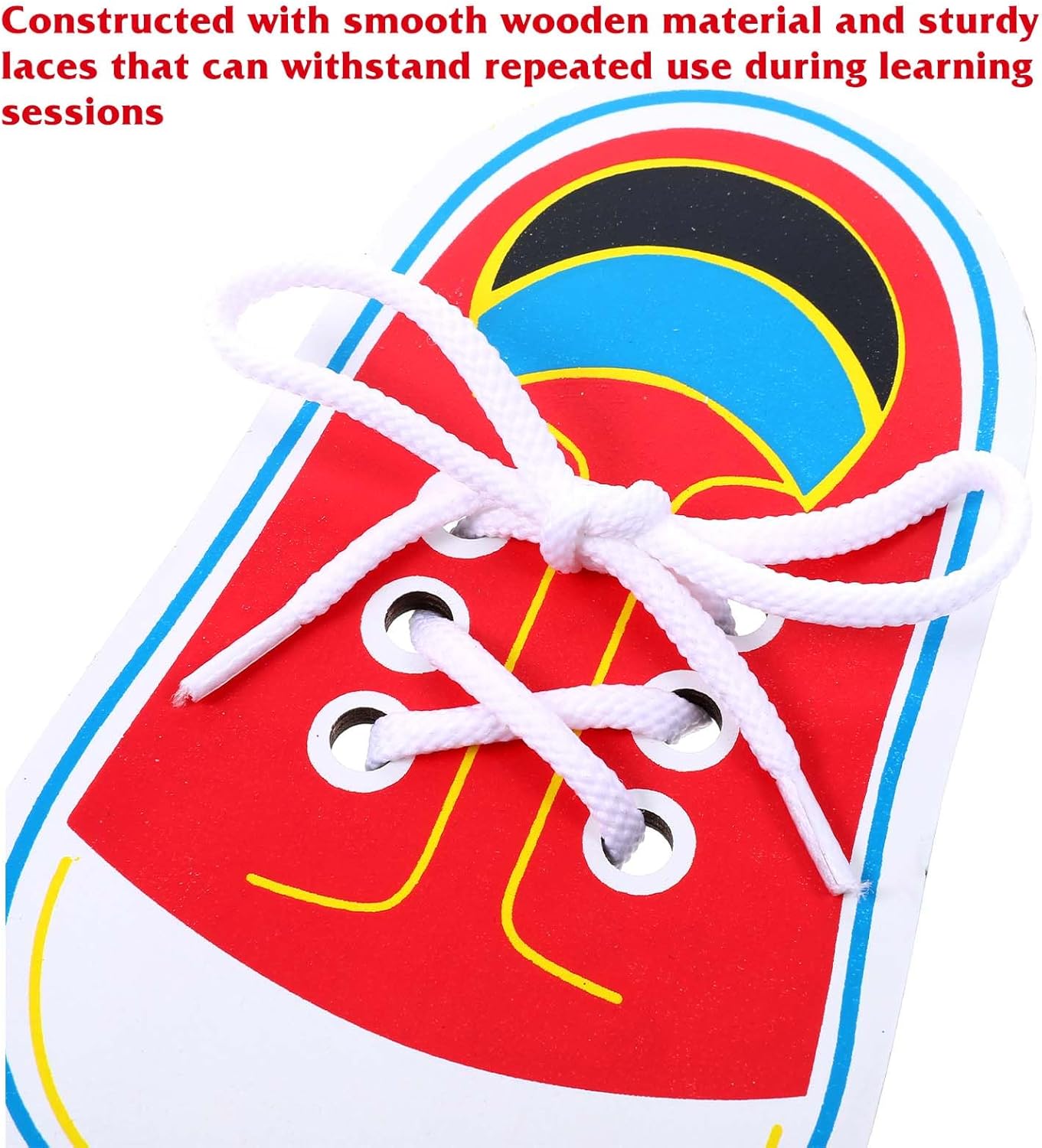 ElevateTech 2Pcs Wooden Lacing Shoe Shoe Lace Practice Board Threading Lacing Shoes Training Board Tying Practice Learning Educational Fine Motor Skills (Red White)