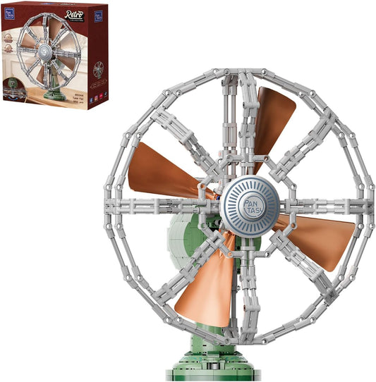 PANTASY Retro Building Set, Vintage Desk Fan Building Set, Motorized Oscillating Mechanical Brick Model, Retro Green Collectible Display Desk Decor for Adults