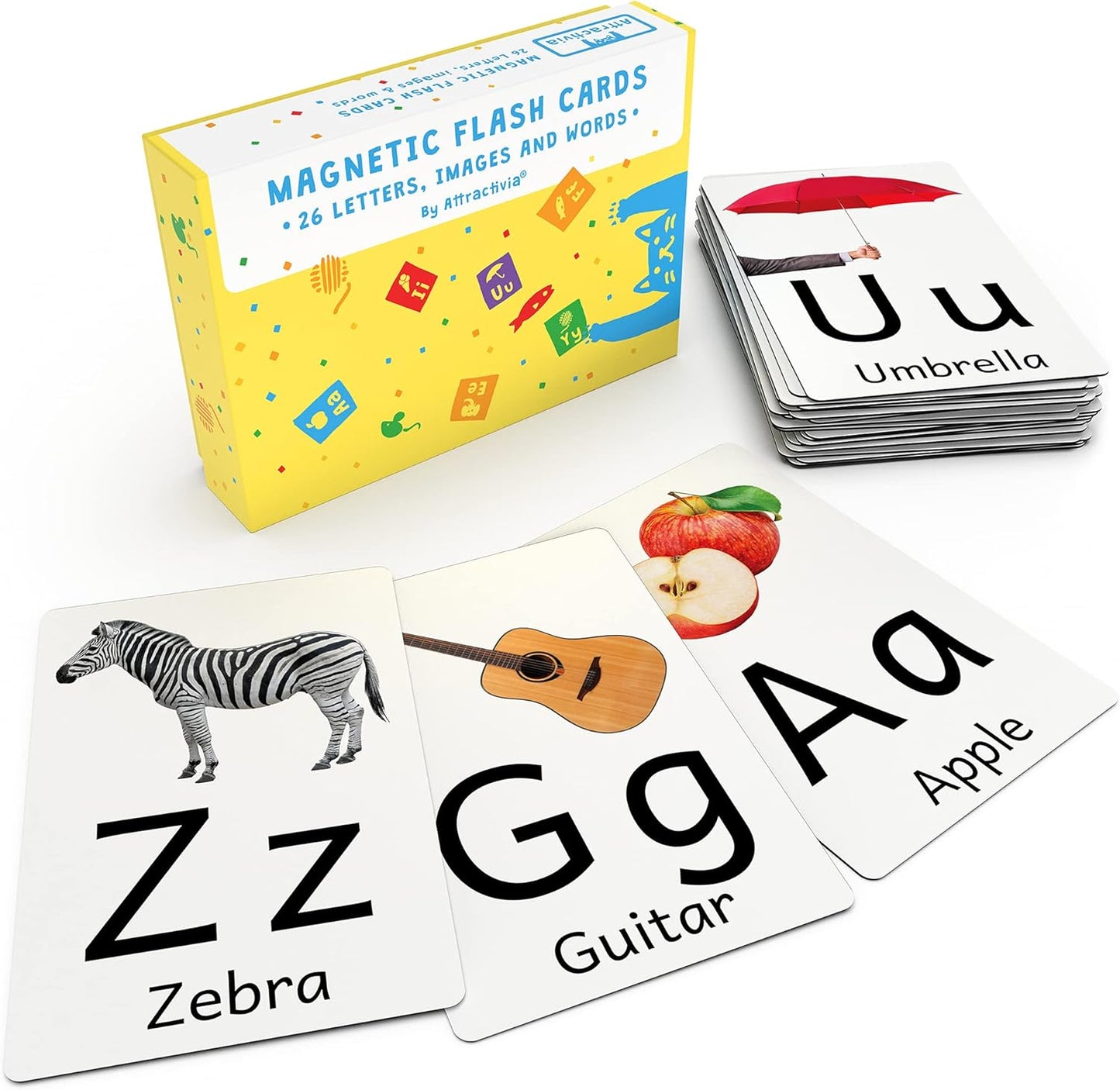 Attractivia Magnetic Big Alphabet ABC Flash Cards - 52 Sturdy Uppercase & Lowercase Large Letters, Black - for Classroom Teachers, Homeschool, ESL, Kids and Adults