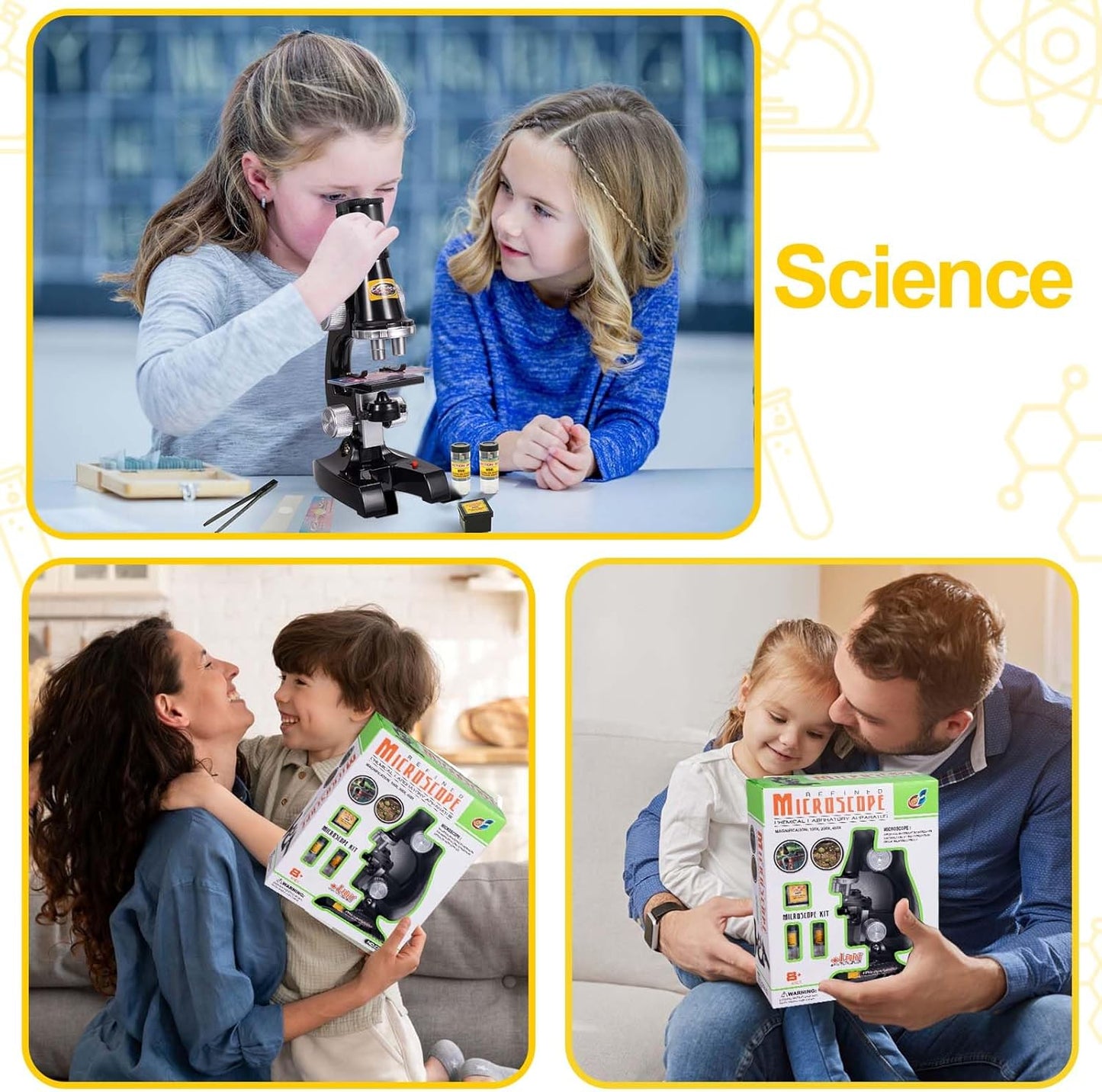 Little World Science Kits for Kids Beginner Microscope Kit with LED 100X 400X and 1200X Black Magnification Kids Educational Toy Birthday Halloween