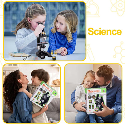 Little World Science Kits for Kids Beginner Microscope Kit with LED 100X 400X and 1200X Black Magnification Kids Educational Toy Birthday Halloween