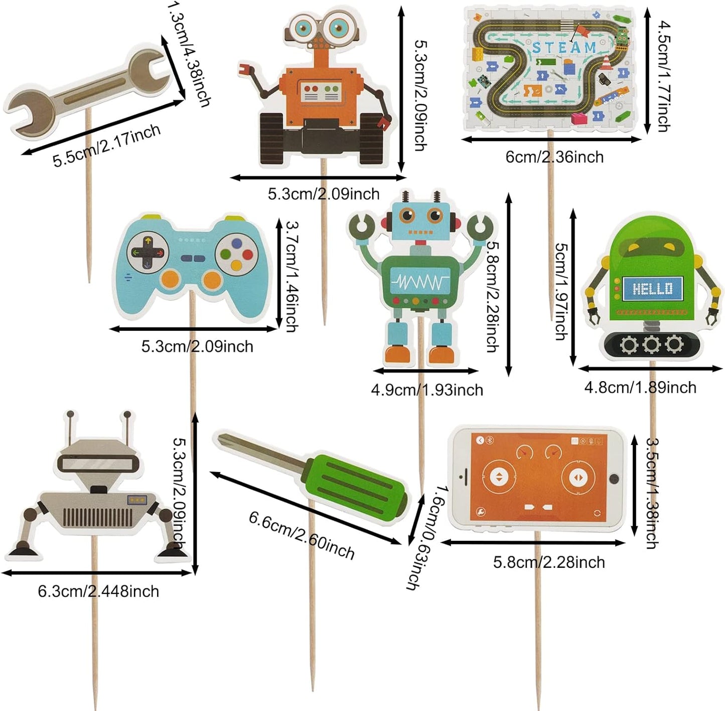 27Pcs Coding Robot Themed Cupcake Toppers Engineering Science Experiment Cake Picks for STEM Educational Electronics Programming Project Birthday Party Decoration Supplies
