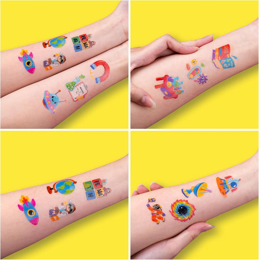 96 PCS Funny Science Pre-Cut Temporary Tattoos for Kids | Super Cute Scientist Themed Birthday Party Favors, Supplies, Decorations, Fake Tattoo Stickers, School Rewards Prizes & Gifts for Boys Girls