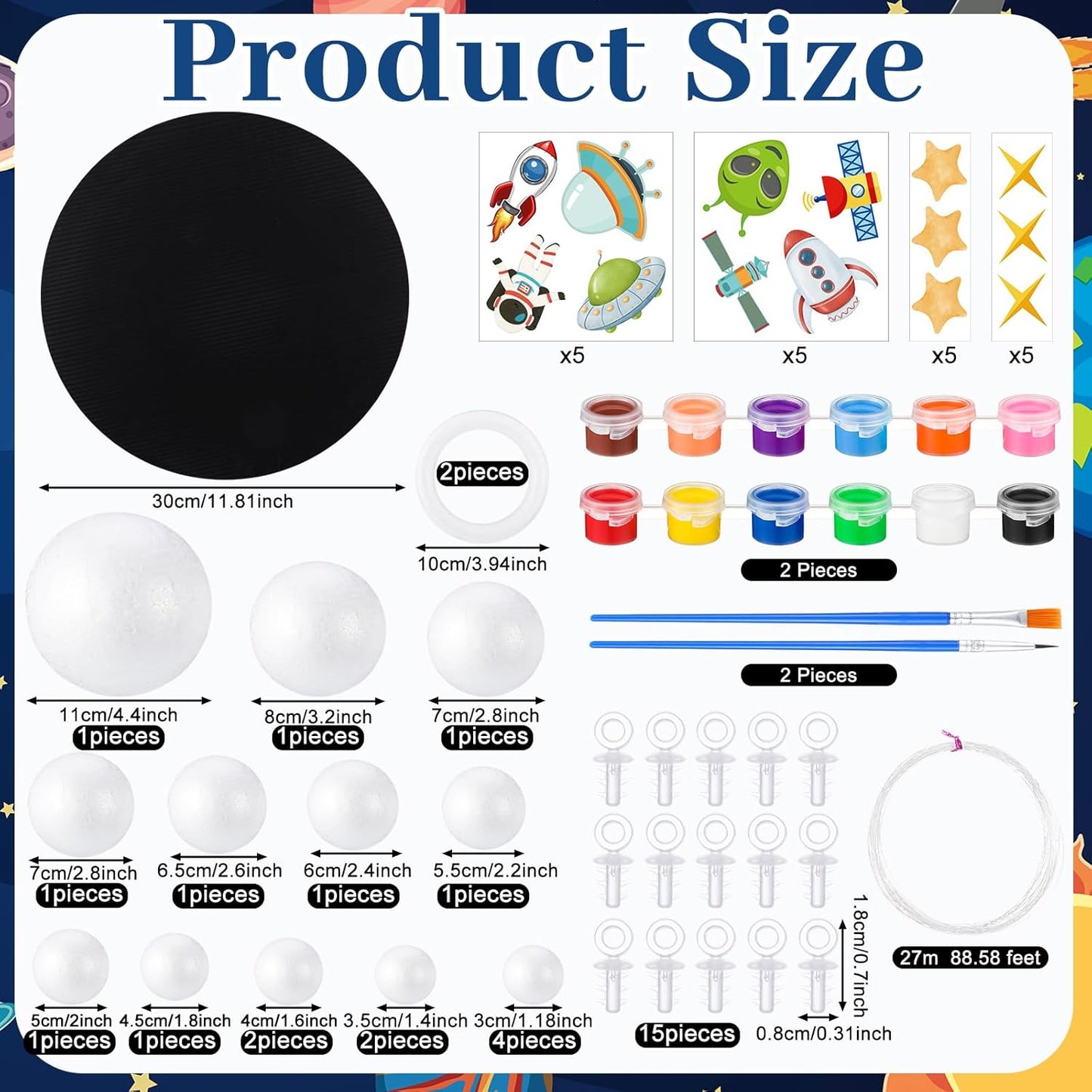 Novabright 87 Pcs Solar System Model Project Kit Include 16 Mixed Solar System Foam Balls 24 Pigment 4 Brushes DIY Polystyrene Spheres Balls for Outer Space Planet Foam Projects