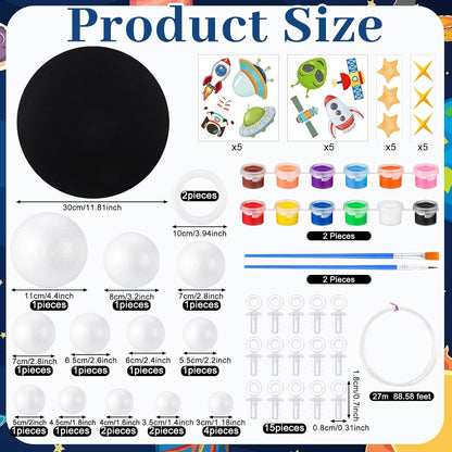 Novabright 87 Pcs Solar System Model Project Kit Include 16 Mixed Solar System Foam Balls 24 Pigment 4 Brushes DIY Polystyrene Spheres Balls for Outer Space Planet Foam Projects
