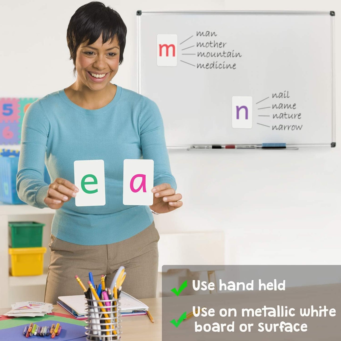 Attractivia Magnetic Big Alphabet ABC Flash Cards - 52 Sturdy Uppercase & Lowercase Large Letters, Black - for Classroom Teachers, Homeschool, ESL, Kids and Adults