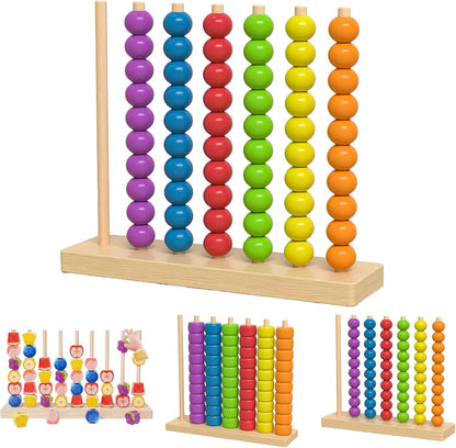 Color Stack Match Game for Adults,Fast Pattern Tabletop Puzzle Challenge with Wooden Stacking Rings, Competitive Brains Teaser Activity for Family Night Strategy Pattern Play (Bead)
