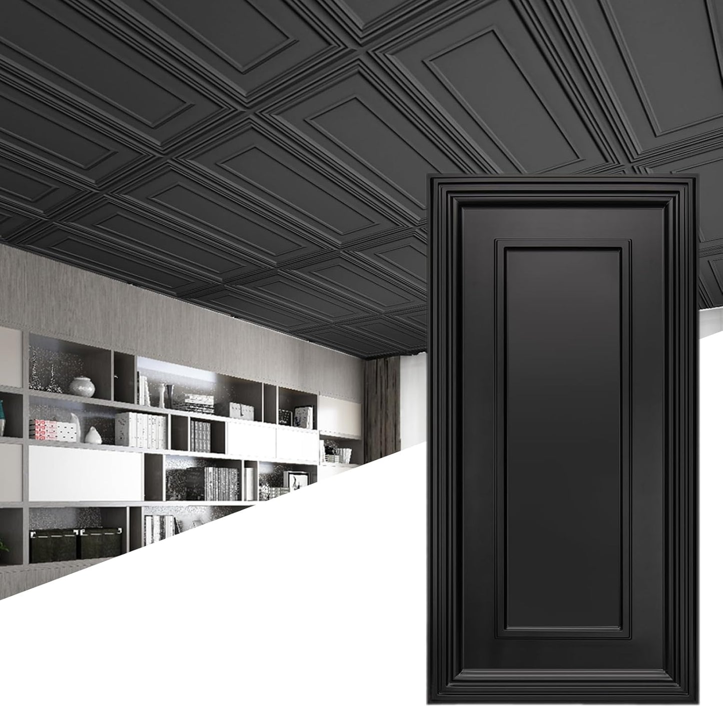 Art3d PVC Ceiling Tiles, 2'x2' Plastic Sheet in Black (12-Pack)