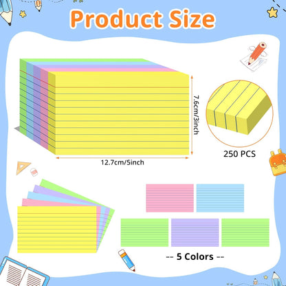 Index Cards 3x5 Inches, 300 PCS, Colored Flash Cards With Ring, Punched Lined Study Card Ruled Flashcards Notecards, Ruled Front And Blank Back, Note Card for School, College And Home