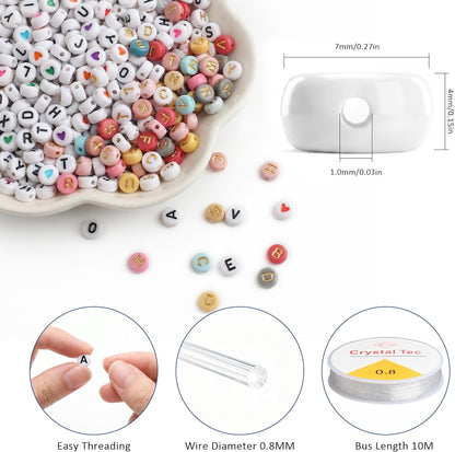 SUTOUG 1000PCS Colourful Letter Beads for Threading, 4 x 7 MM Acrylic Round Alphabet Beads for Jewellery DIY Making Crafts Bracelets Necklaces Ornaments