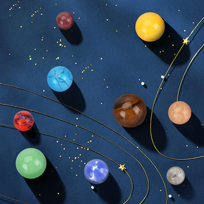 Nine Planets Gem Stones Planets Decorations Solar System Model Handmade Space Home Office Desk Decorations Creative Gift for Men, Women, Kids