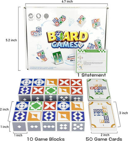 Matching Game for Kids Ages 4-8 8-12, 2 Player Family Board Games with 50 Challenge Cards, Pattern Recognition Block STEM Toys, Brain Teaser Puzzles for Adults & Teens