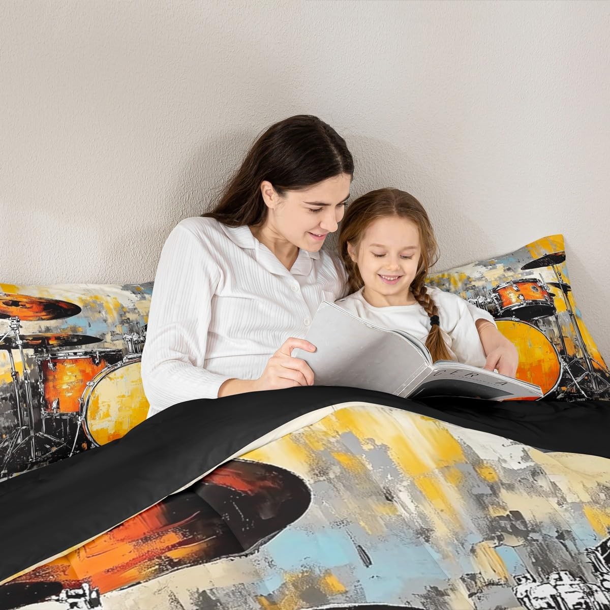 Erosebridal Drum Kit 3D Print Kids Comforter Sets Rock Music Themed Full Bedding Set for Boys Girls Musical Pattern Comforter Set,Colorful Retro Style Quilt Duvet 3 Pcs