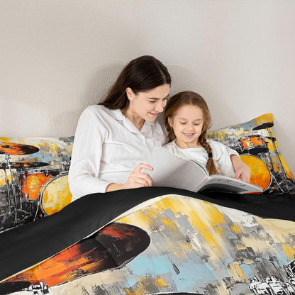 Erosebridal Drum Kit 3D Print Kids Comforter Sets Rock Music Themed Full Bedding Set for Boys Girls Musical Pattern Comforter Set,Colorful Retro Style Quilt Duvet 3 Pcs
