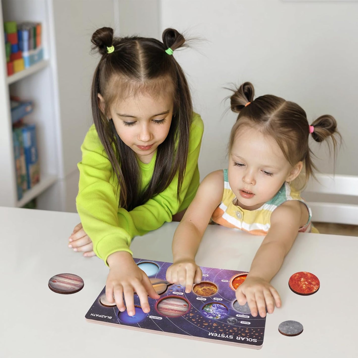 Solar System Wooden Puzzle Toys for Kids 3-5, Toddler Outer Space Montessori Planet Toys Gifts for Girls & Boys, Preschool Solar System Learning Planet Wood Puzzle Board Sensory STEM Game