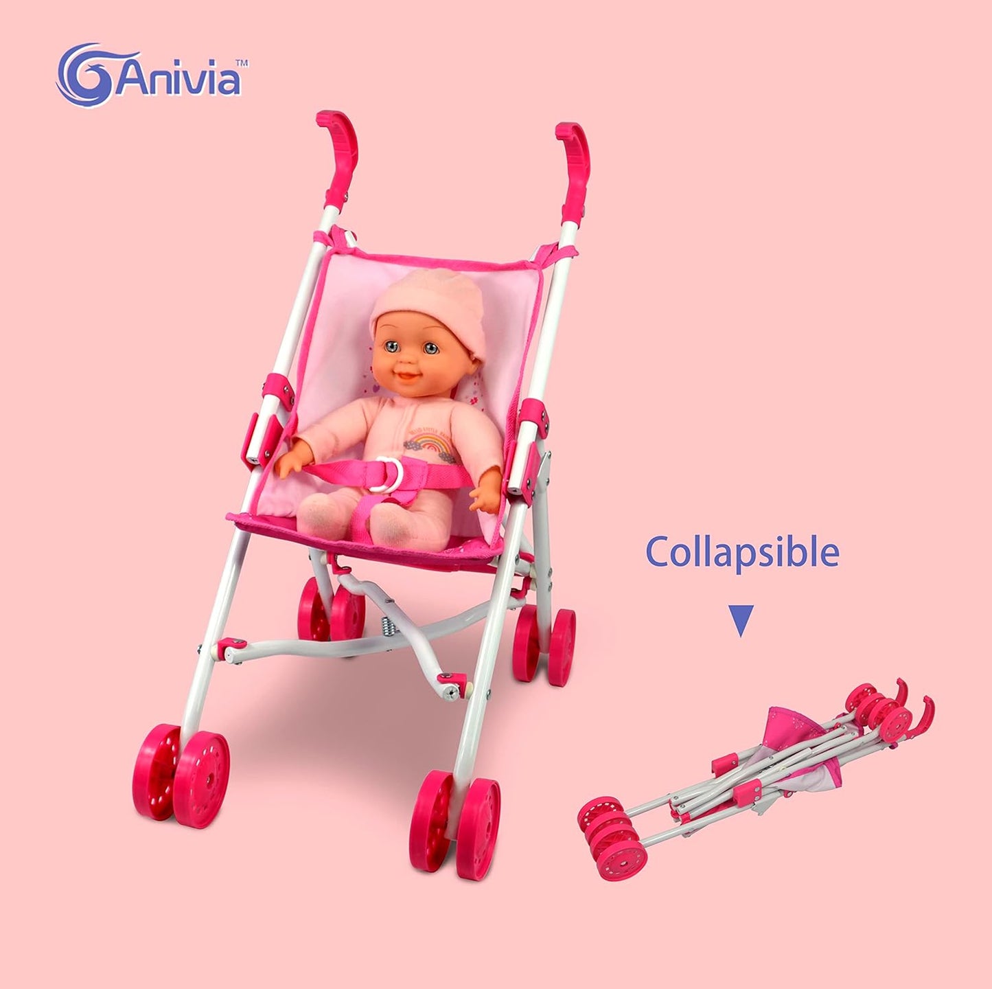 Anivia Stroller Toy Collection Doll Stroller Baby Doll Accessories for Toddlers 1-3Heart Design Gifts for Toddlers and Girls Toy Stroller