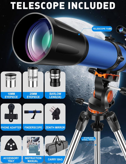 Telescope for Adults High Powered 90mm Aperture 800mm (32X-240X), Refractor Telescopes for Astronomy Beginners with AZ Mount Tripod, Phone Adapter, Carry Bag (80090white)
