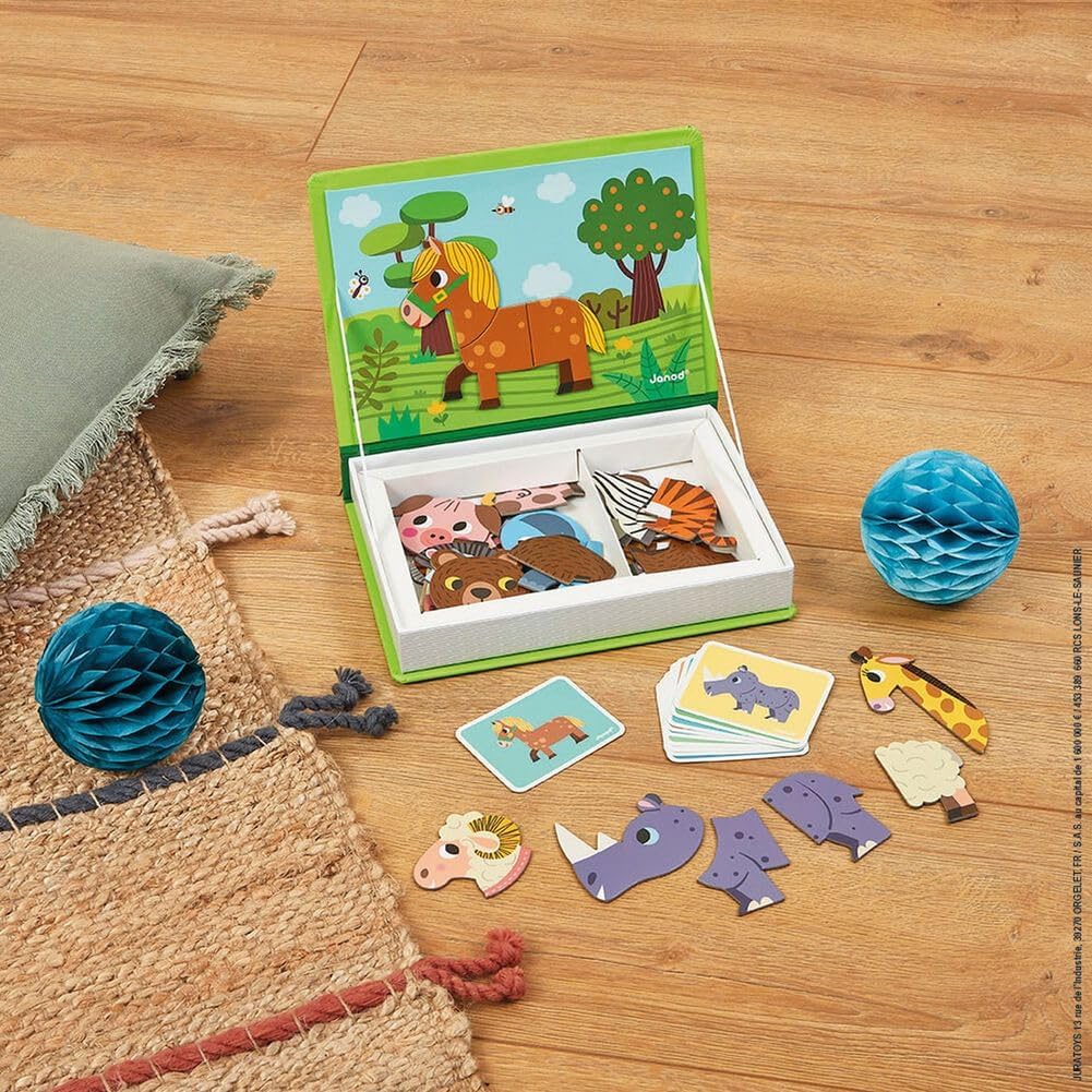 Janod MagnetiBook 41 pc Magnetic Animal Mix and Match Game - Creative Play - Enhances Motor Skills - Develops Dexterity and Coordination - Easy Storage, Educational, Safe