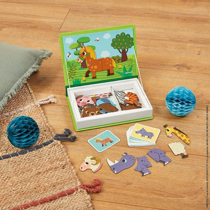 Janod MagnetiBook 41 pc Magnetic Animal Mix and Match Game - Creative Play - Enhances Motor Skills - Develops Dexterity and Coordination - Easy Storage, Educational, Safe