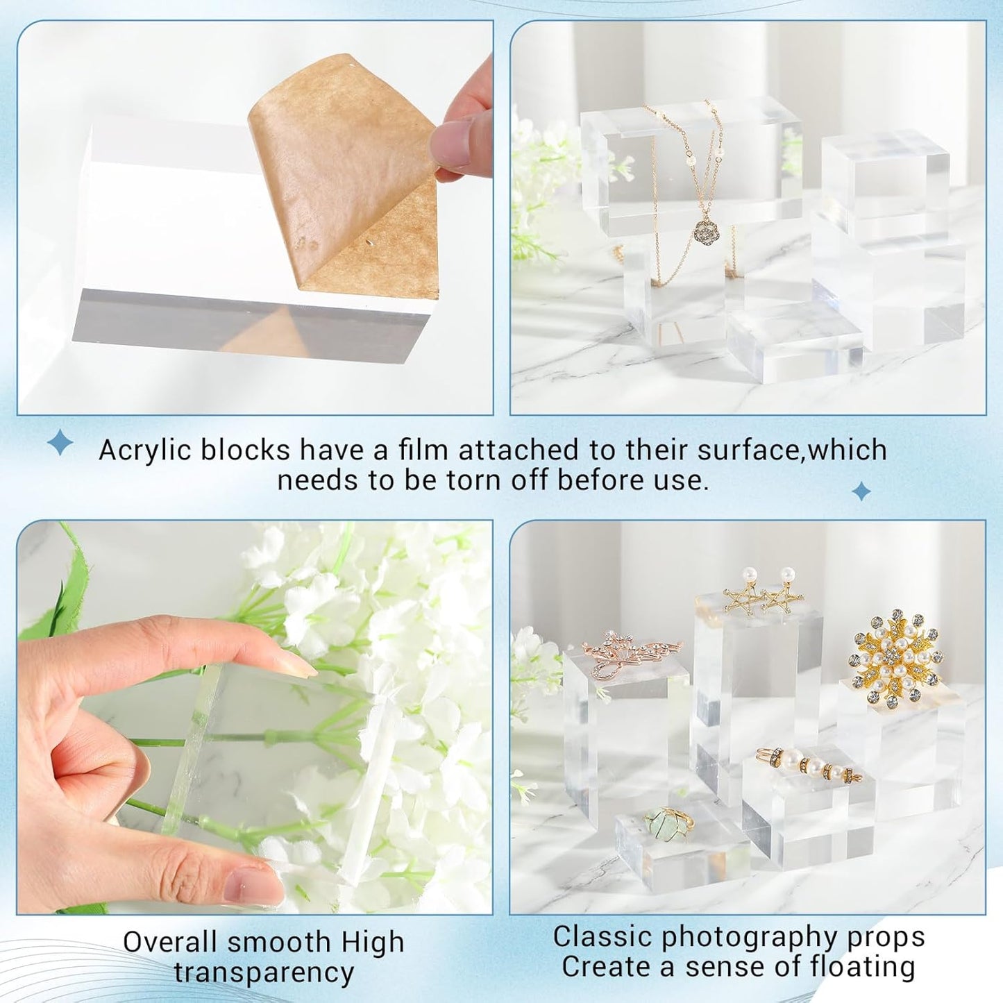 Marsui 10 Pcs Acrylic Cubes for Display Product Photography Props Transparent Acrylic Block Set for Boutique Jewelry Cosmetic Crafts Closet Show(Square, 10 Sizes)