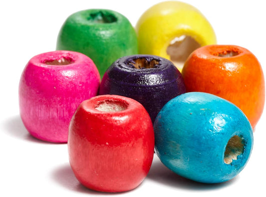 125 Large Hole Wood Beads for Crafts and Macrame 17mm x 14mm Barrel Hair Beads with 8mm Large Hole Multicolor Assortment, 125 Count