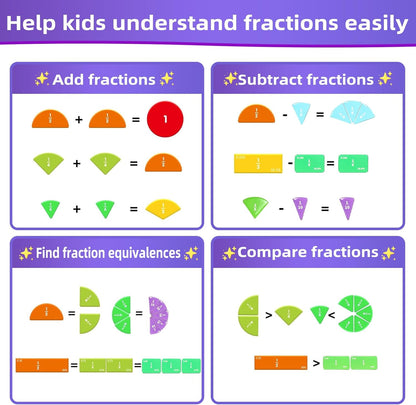 Magnetic Fraction Educational Puzzle,Magnetic Fraction Tiles & Fraction Circles,Montessori Fraction Manipulatives Learning Games for Kids,Fraction Manipulatives for Elementary School (Zebra)