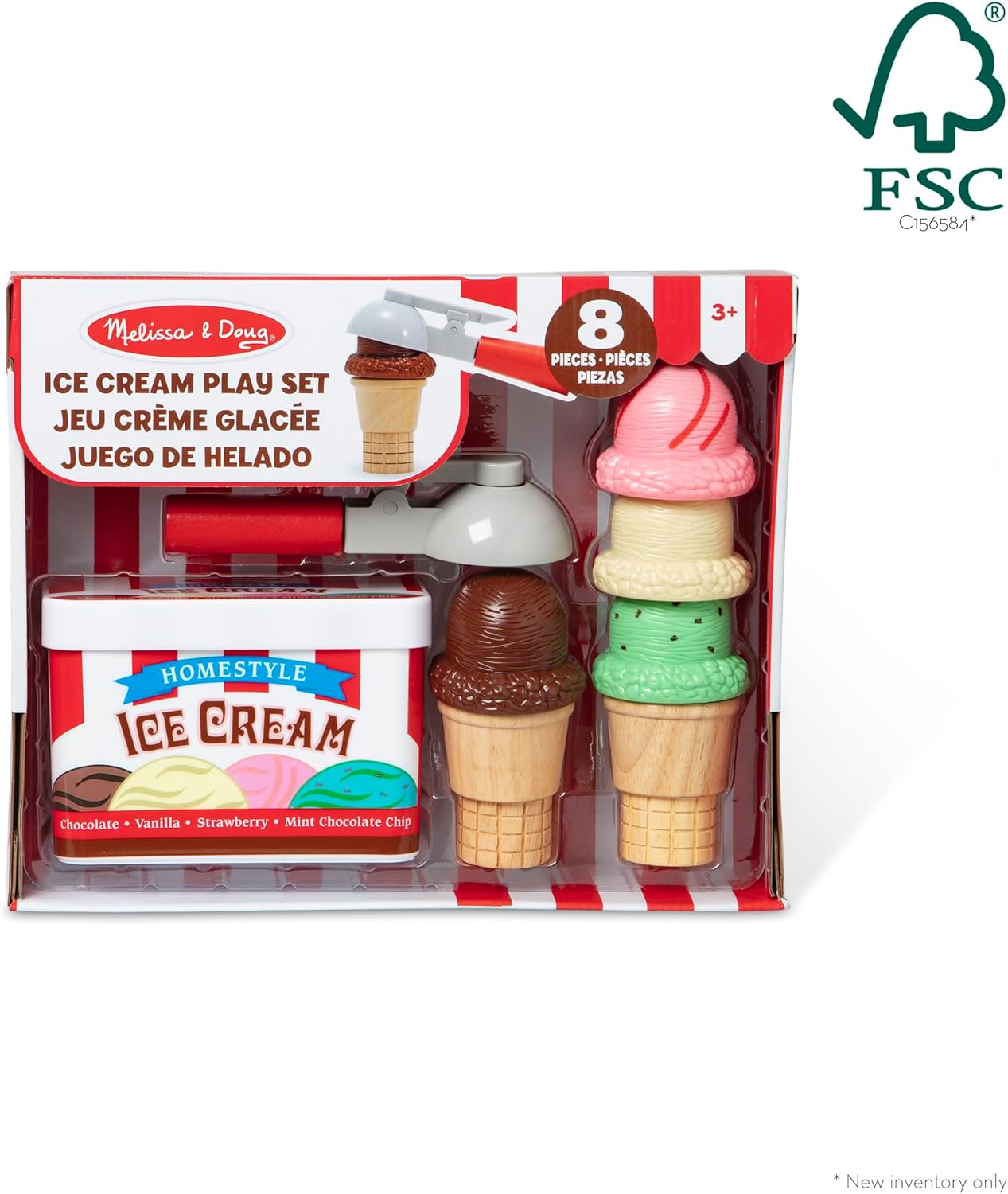 Melissa & Doug Scoop and Stack Ice Cream Cone Wooden Magnetic Pretend Play Food Set, Preschool Toy Play Ice Cream Set, Pretend Food, Toy for Toddlers and Kids Ages 3+ - FSC-Certified