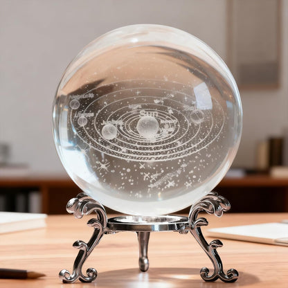 3D Solar System Crystal Ball with Stand 60mm Laser Engraved Glass Sphere Planet Model Decor Space Universe Gifts for Astronomy Lovers