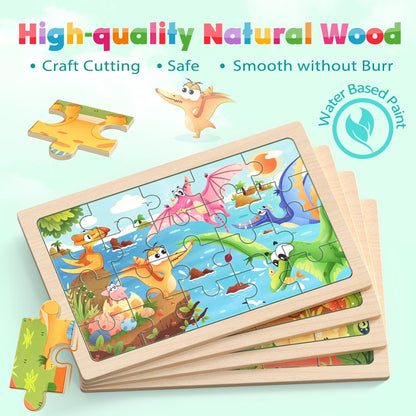 Zeoddler Wooden Puzzles for Toddlers, 4 Pack Animal Jigsaw Puzzles for Kids3-5, 20 Pieces Preschool Learning Activities, Learning & Educational Toys, Gift for Boys, Girls