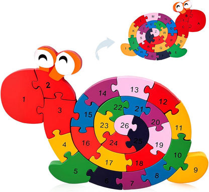 LovesTown Wooden Puzzles for Kids, Double Sided Giraffe Jigsaw with Alphabet & Numbers, Montessori Educational Toy for Toddlers, Chunky Animal Gift