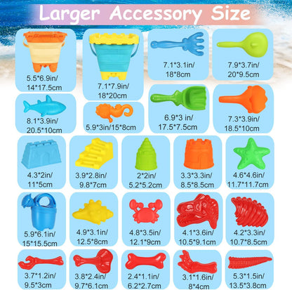 Elovien Beach Sand Toys, Large Dump Truck with Bucket, Sandbox Construction Toy Sand Castle Building Kit with Mesh Bag, Sand Molds, Shovels, Worker Figures, Kids Toddlers Summer Outdoor Travel Toys