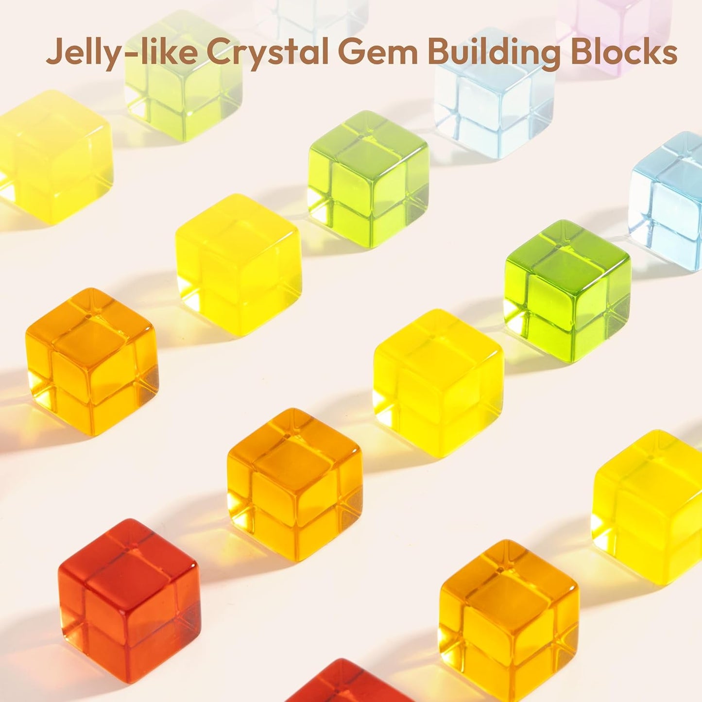 Woodtoe Wooden Building Blocks Set for Kids, 36 PCS Rainbow Acrylic Gem Blocks - 3 Wood House, Montessori Stacking Toy for Toddlers, Educational STEM Birthday Creative Toy Gift for Boys Girls 3-6