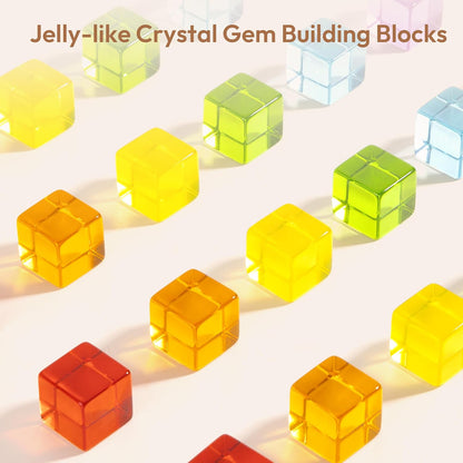 Woodtoe Wooden Building Blocks Set for Kids, 36 PCS Rainbow Acrylic Gem Blocks - 3 Wood House, Montessori Stacking Toy for Toddlers, Educational STEM Birthday Creative Toy Gift for Boys Girls 3-6
