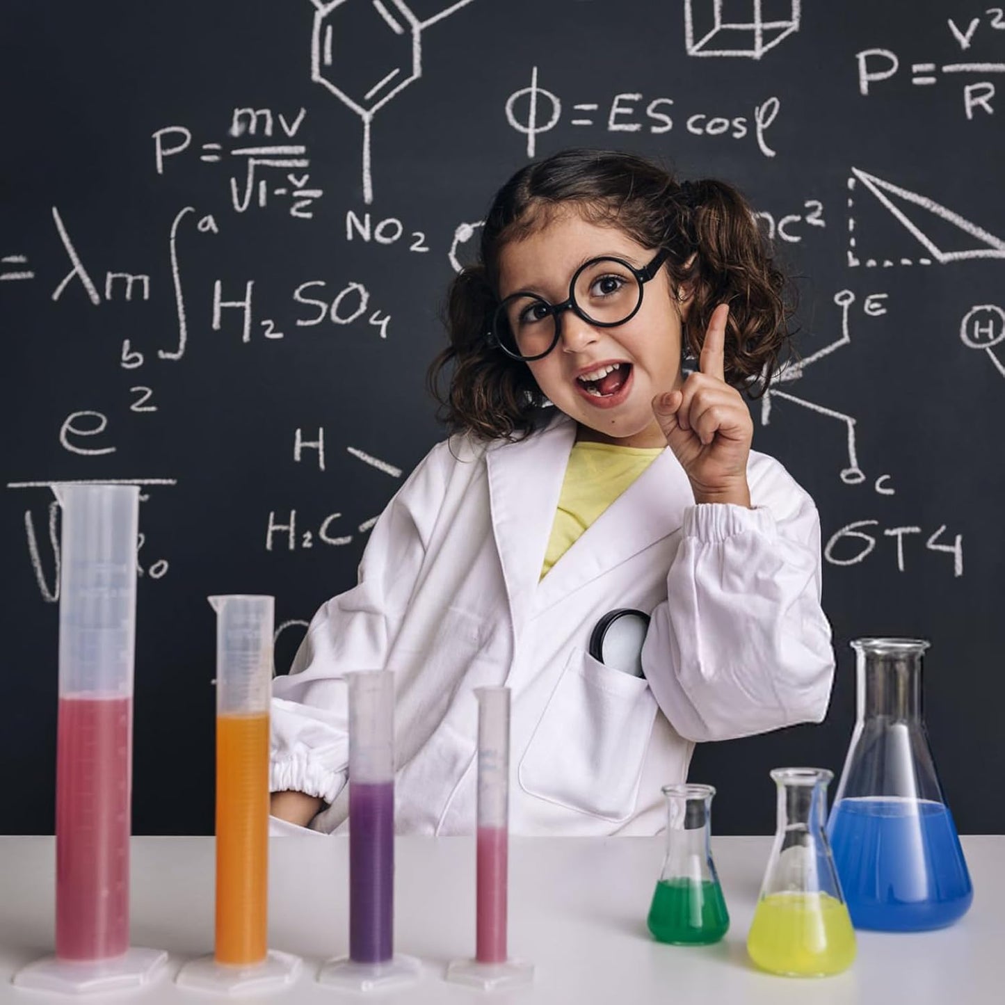 Plastic Graduated Cylinder and Beaker Set, 10ml 25ml 50ml 100ml Graduated Cylinders, 50ml 100ml 250ml 500ml 1000ml Plastic Science Beakers, Ideal for School and Kid Science Lab