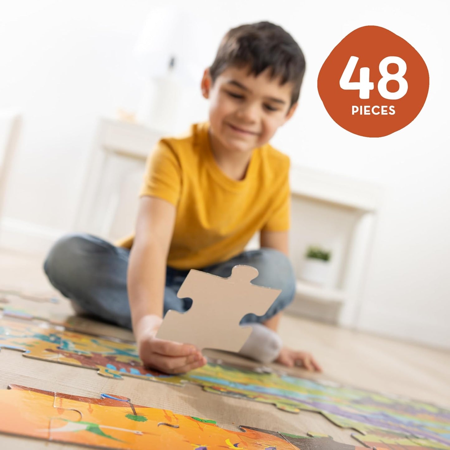 Melissa & Doug Land of Dinosaurs, Dino-Themed Search and Find Jumbo Floor Puzzle, 48-Piece Jigsaw Puzzle with Learning Activity, Over 4 Ft Long, Kids Puzzles for Girls & Boys Ages 6+