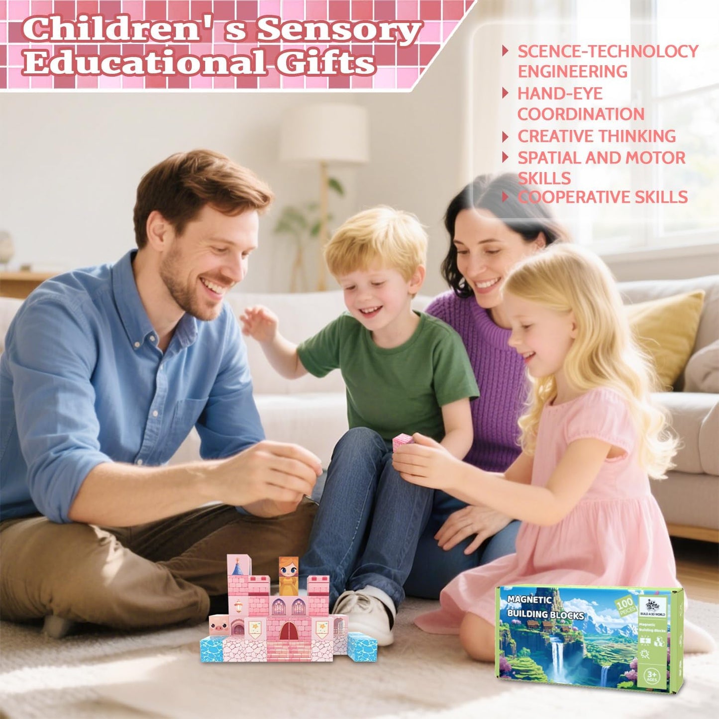 Magnetic Blocks, 150PCS Magnetic Building Blocks, Stacking Magnets for Kids, Sensory Toy for STEM Constructions Magnet Blocks for Girls Age 3+, Christmas Birthday Gifts (Snow Castle)