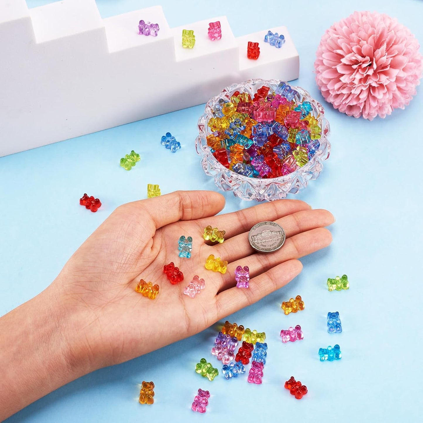 Kissitty 100Pcs Clear Acrylic Bear Beads Cute Bears Loose Beads Bulk Transparent Gummy Bear Spacer Bead Counting Bears for Bracelet Adults Necklace Earring Crafts Bag Key Chain DIY Jewelry Making